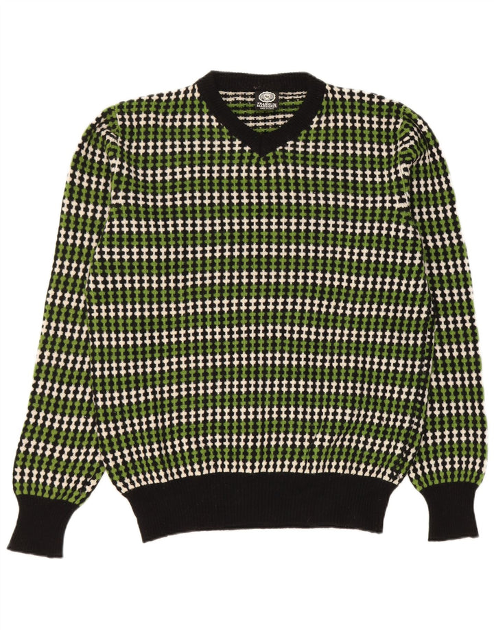 Franklin & Marshall Pull col V pour homme en laine à rayures vertes