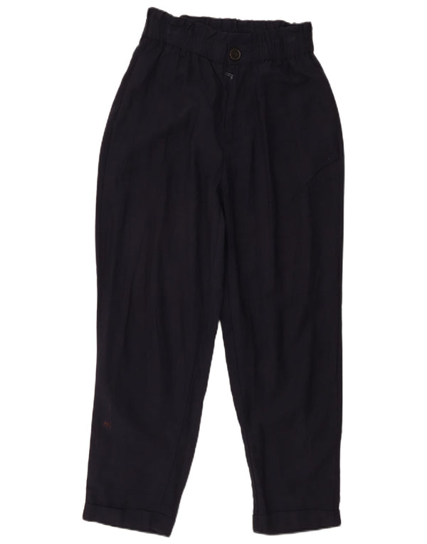 Zara Femme Pantalon Court Taille Haute Moyen W28 L25 Bleu Marine Viscose