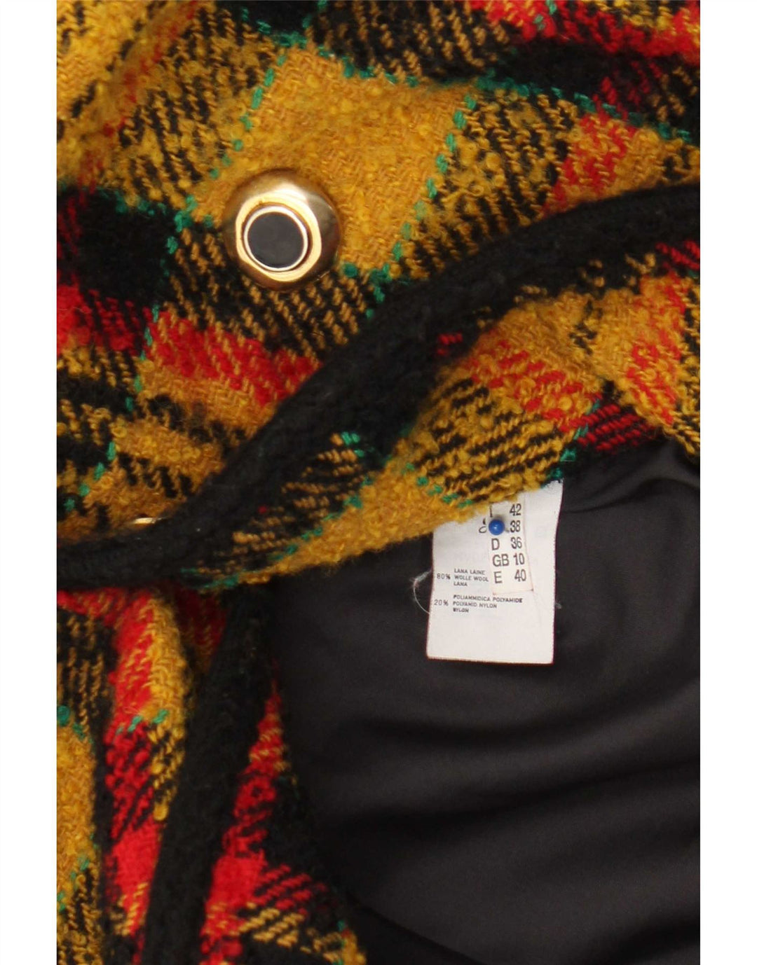 vintage Femme Double Breasted Blazer Veste UK 10 Petit Chèque Jaune