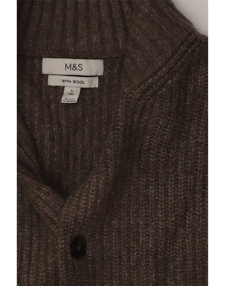 Marks & Spencer Cardigan pour homme en laine mouchetée marron