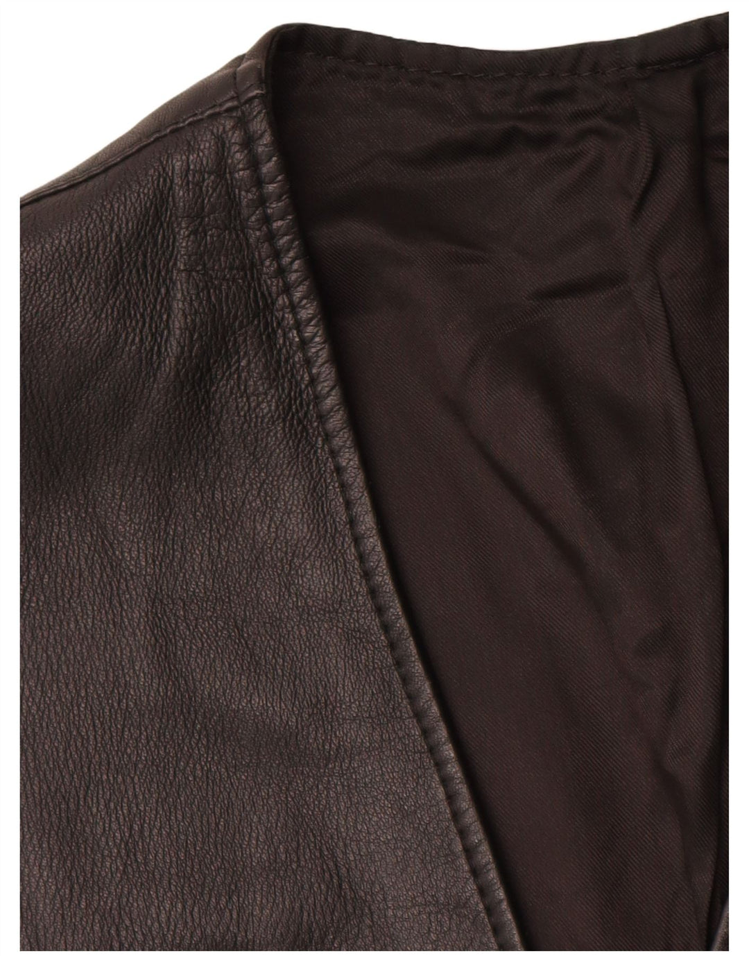 vintage Womens Longline Leather Gilet UK 16 Grand Cuir Noir