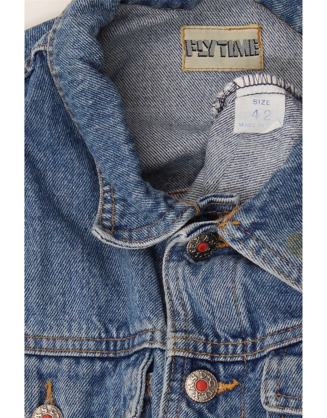 Fly Time Veste en jean courte à manches courtes pour femme IT 42 Bleu moyen Coton