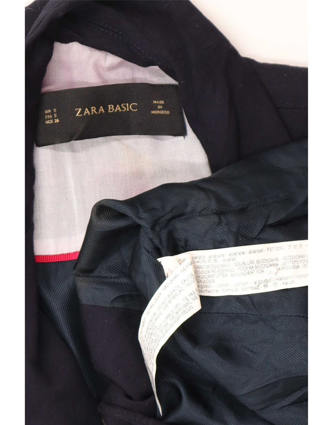 Zara Femme 1 Bouton Blazer Veste UK 10 Petit Bleu Marine Acétate