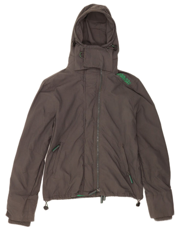Superdry Veste coupe-vent à capuche pour femme UK 10 Small Gris Nylon