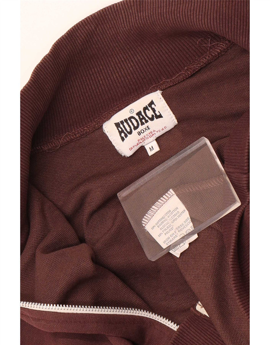 vintage Mens Graphic Survêtement Top Veste Coton Marron Moyen