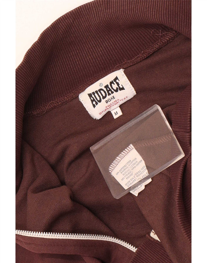 vintage Mens Graphic Survêtement Top Veste Coton Marron Moyen