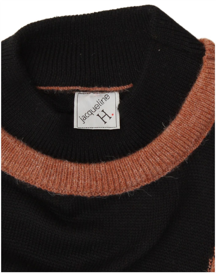 vintage Femmes Turtle Neck Jumper Pull EU 40 Moyen Noir Rétro