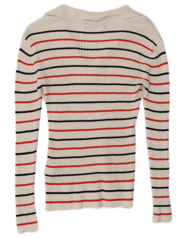 Marks & Spencer Polo à manches longues pour femme UK 8 Small Blanc rayé