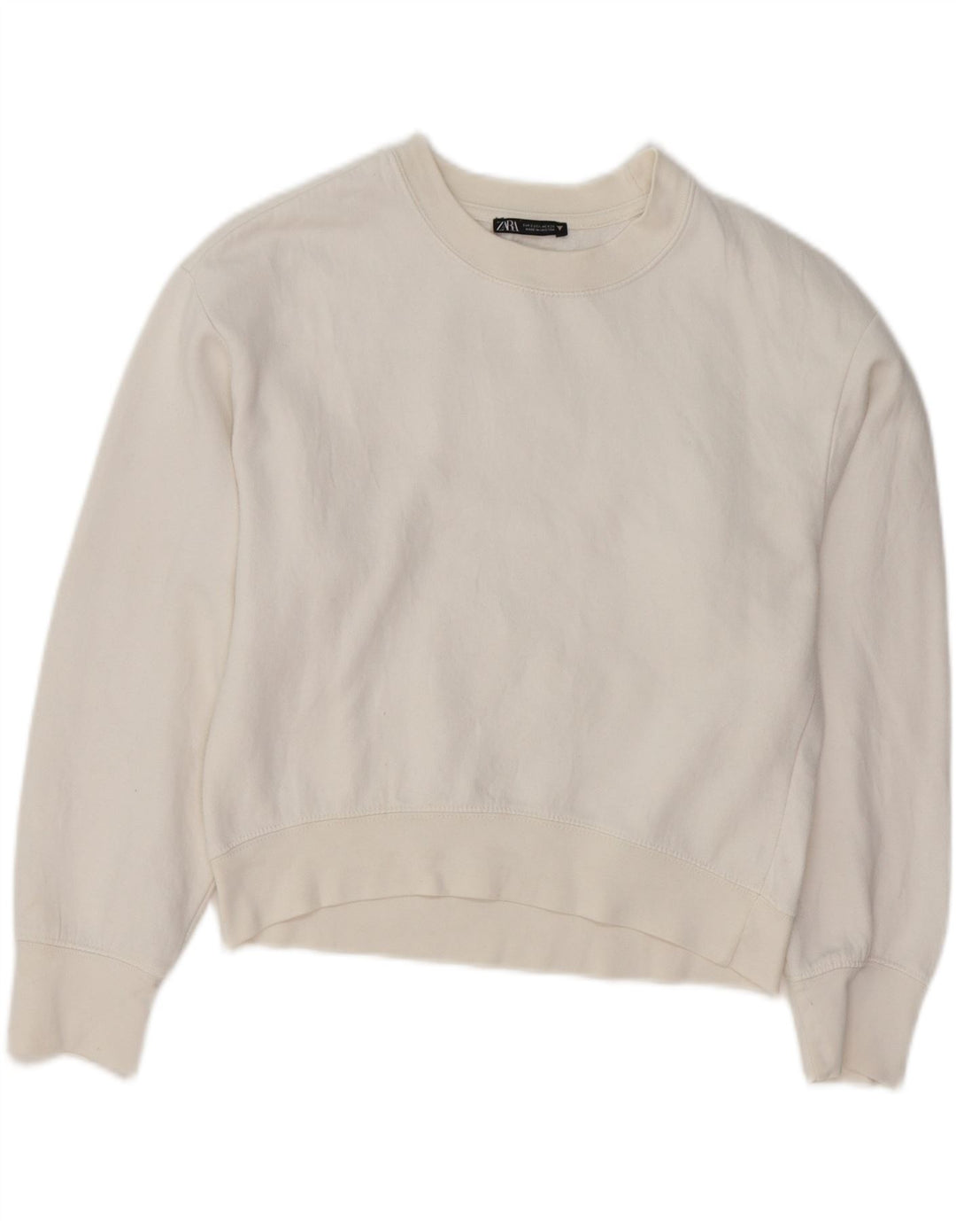 ZARA Femme Sweat-shirt court surdimensionné UK 10 Petit coton blanc