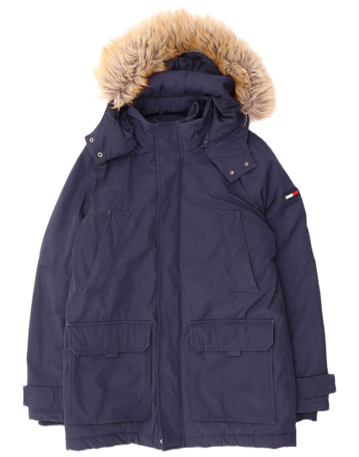 Tommy Hilfiger Veste Parka à capuche pour homme UK 38 Bleu marine moyen Polyester