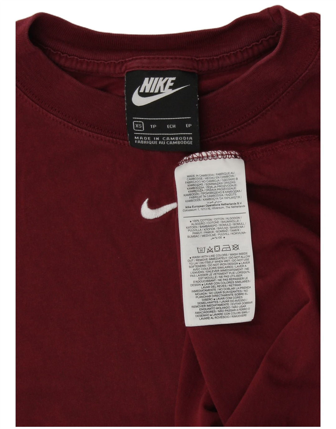 NIKE T-shirt pour femme UK 6 XS en coton bordeaux