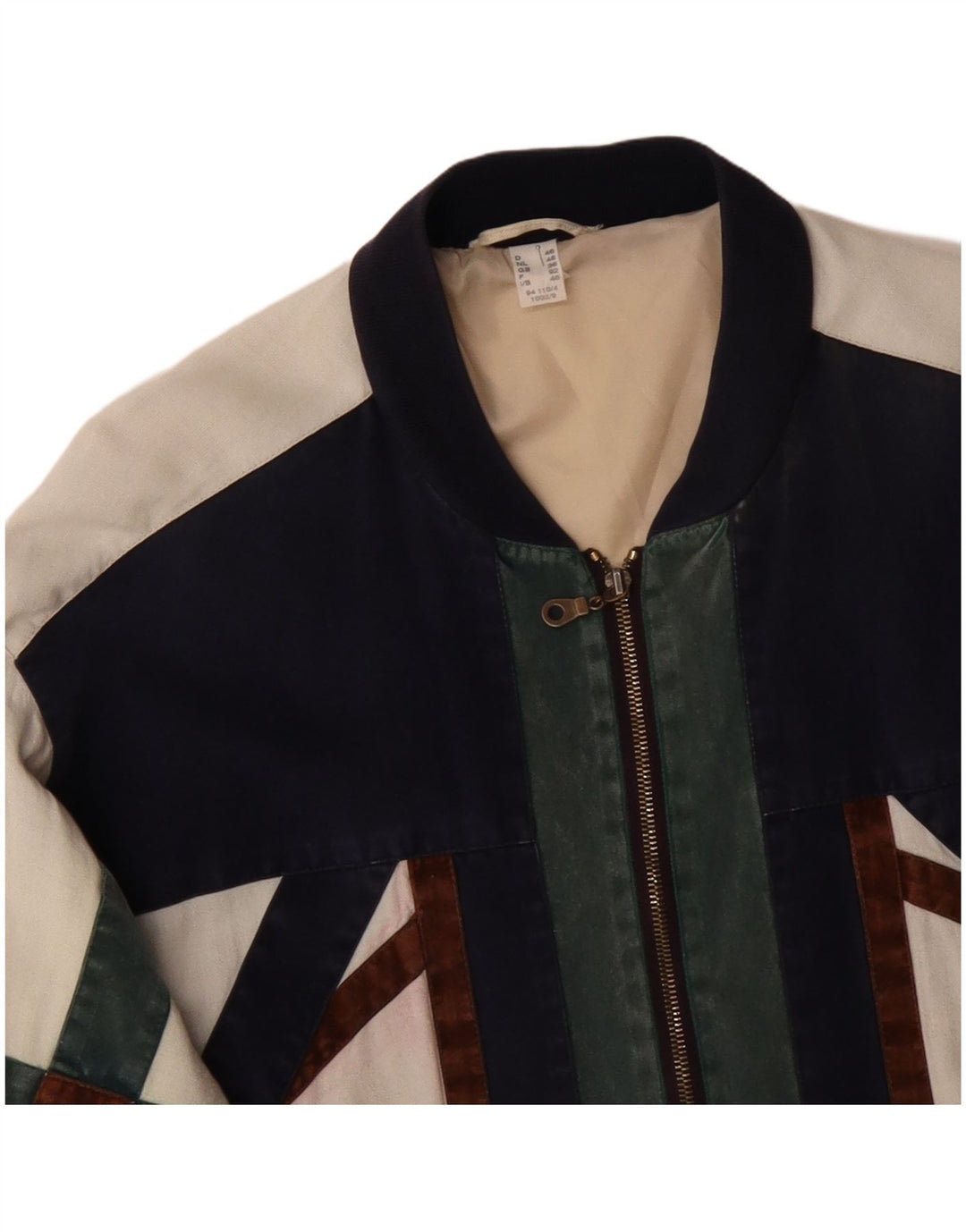 VINTAGE Veste bomber coupe ample pour homme UK 36 Petit colorblock blanc cassé