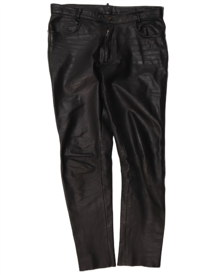 Pantalon en cuir slim vintage pour hommes W37 L34 Cuir noir