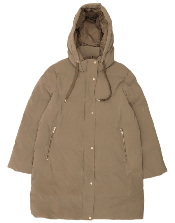 Zara Manteau rembourré à capuche pour femme UK 18 XL Kaki Polyester