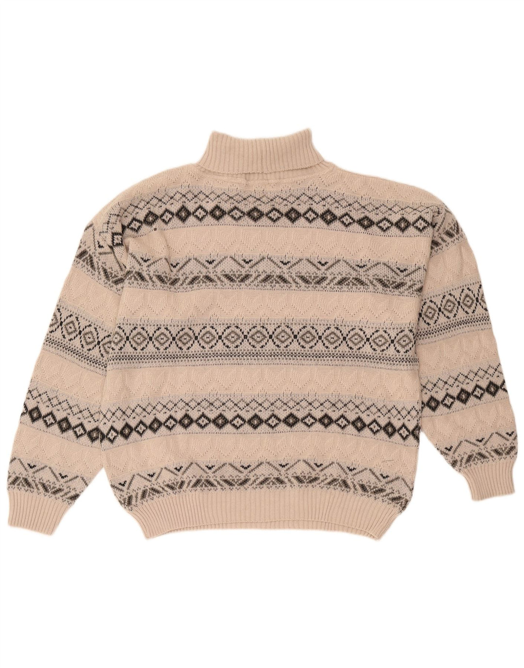 Starter Pull Col Roulé Homme XL Laine Géométrique Beige