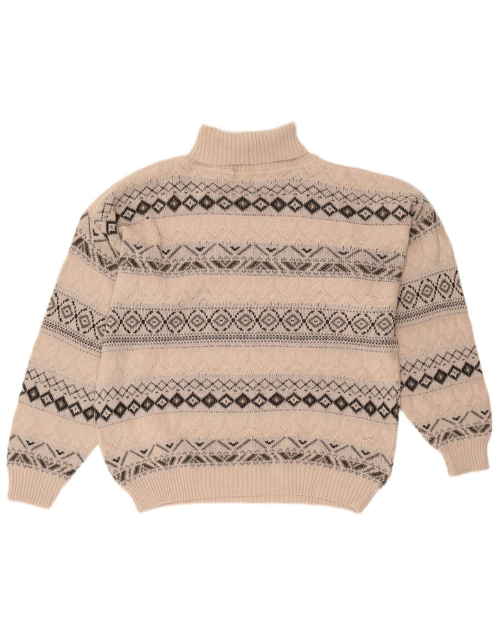 Starter Pull Col Roulé Homme XL Laine Géométrique Beige