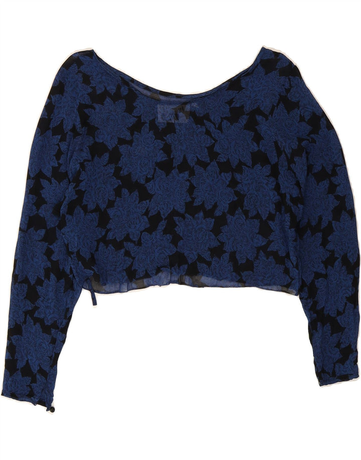 MARTY MODE Womens Crop Blouse Top UK 12 Medium Navy Blue Floral Vintage Marty Mode and Second-Hand Marty Mode from Messina Hembry 