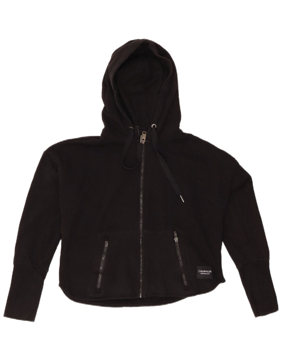 CALVIN KLEIN Pull à capuche zippé surdimensionné pour femme UK 10 Small Noir