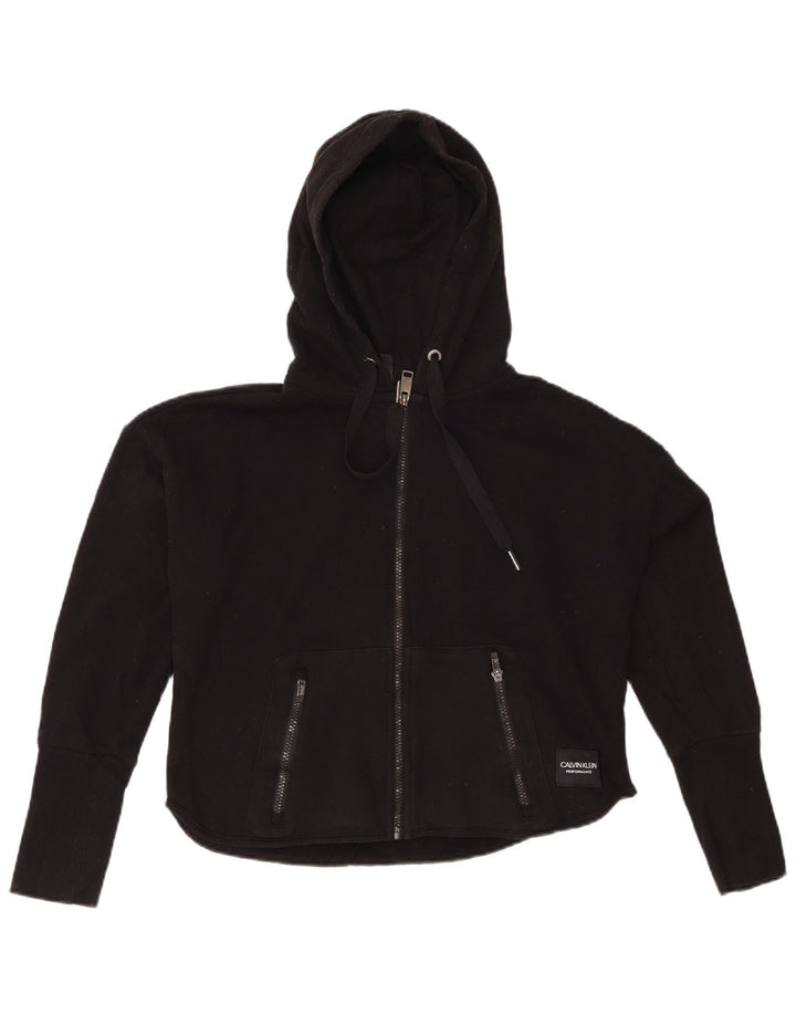 CALVIN KLEIN Pull à capuche zippé surdimensionné pour femme UK 10 Small Noir
