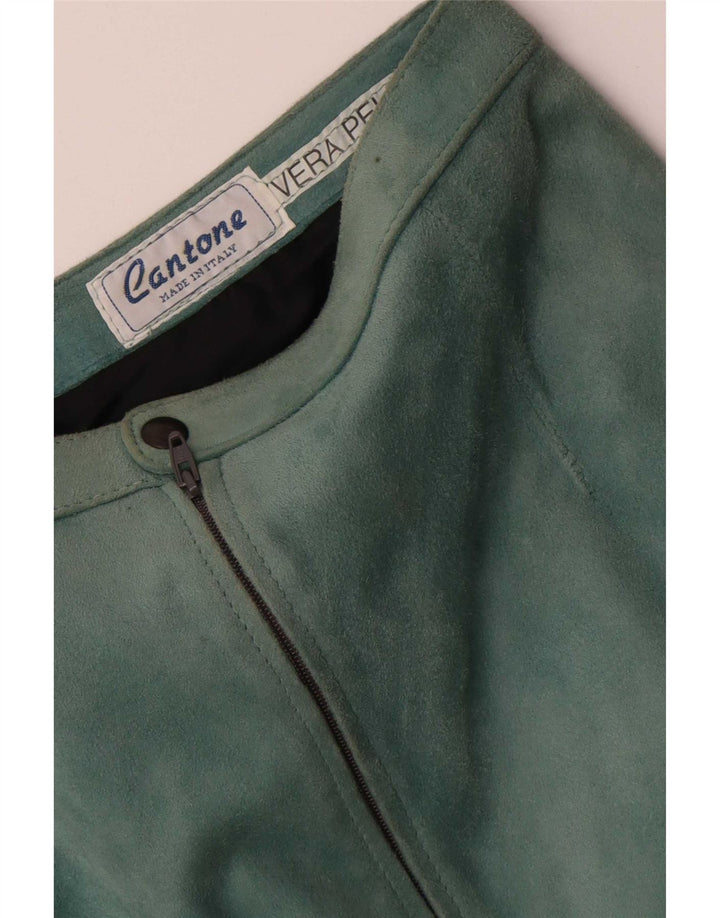 jupe en daim femme vintage W26 petit cuir bleu