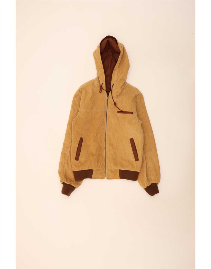 vintage Mens Hooded Reversible Bomber Jacket UK 38 Medium Brown Colourblock