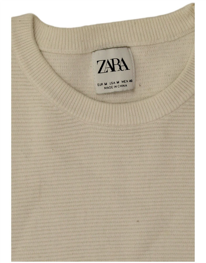 Zara Pull à col rond pour homme en coton blanc moyen