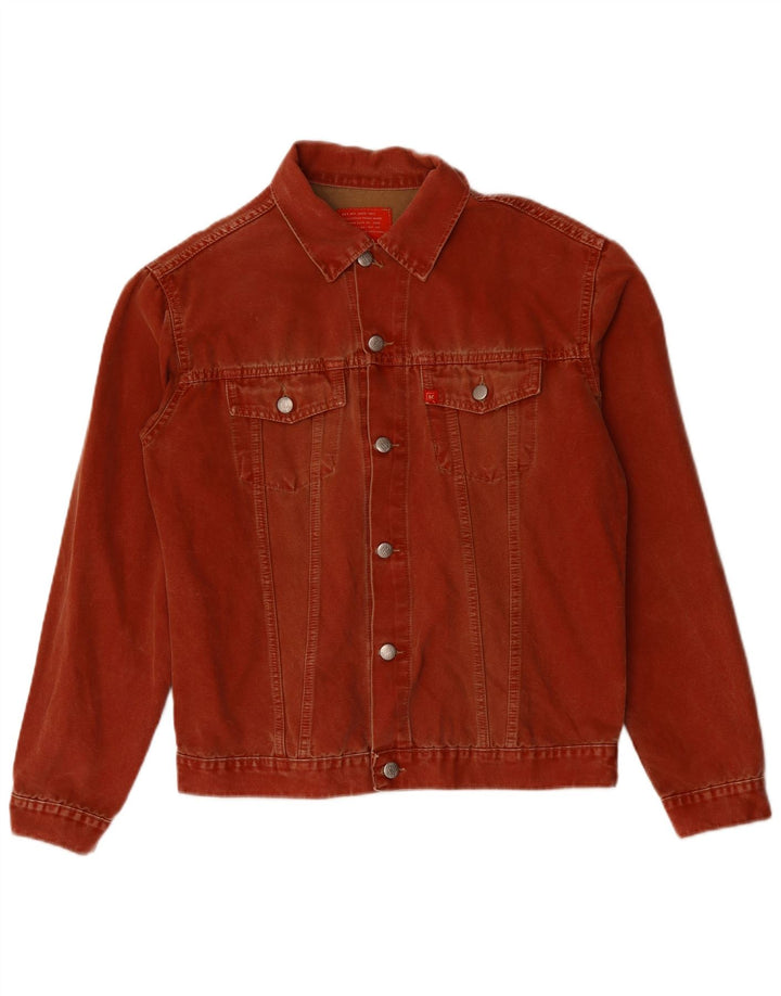 VINTAGE Veste en denim homme UK 40 Grand coton orange