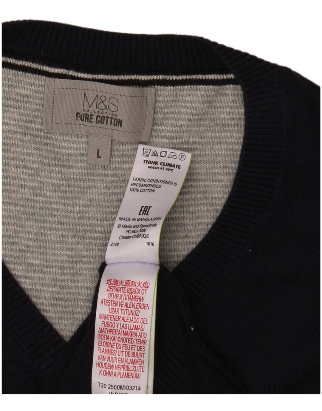 Marks & Spencer Pull col V pour homme en coton bleu marine Taille L