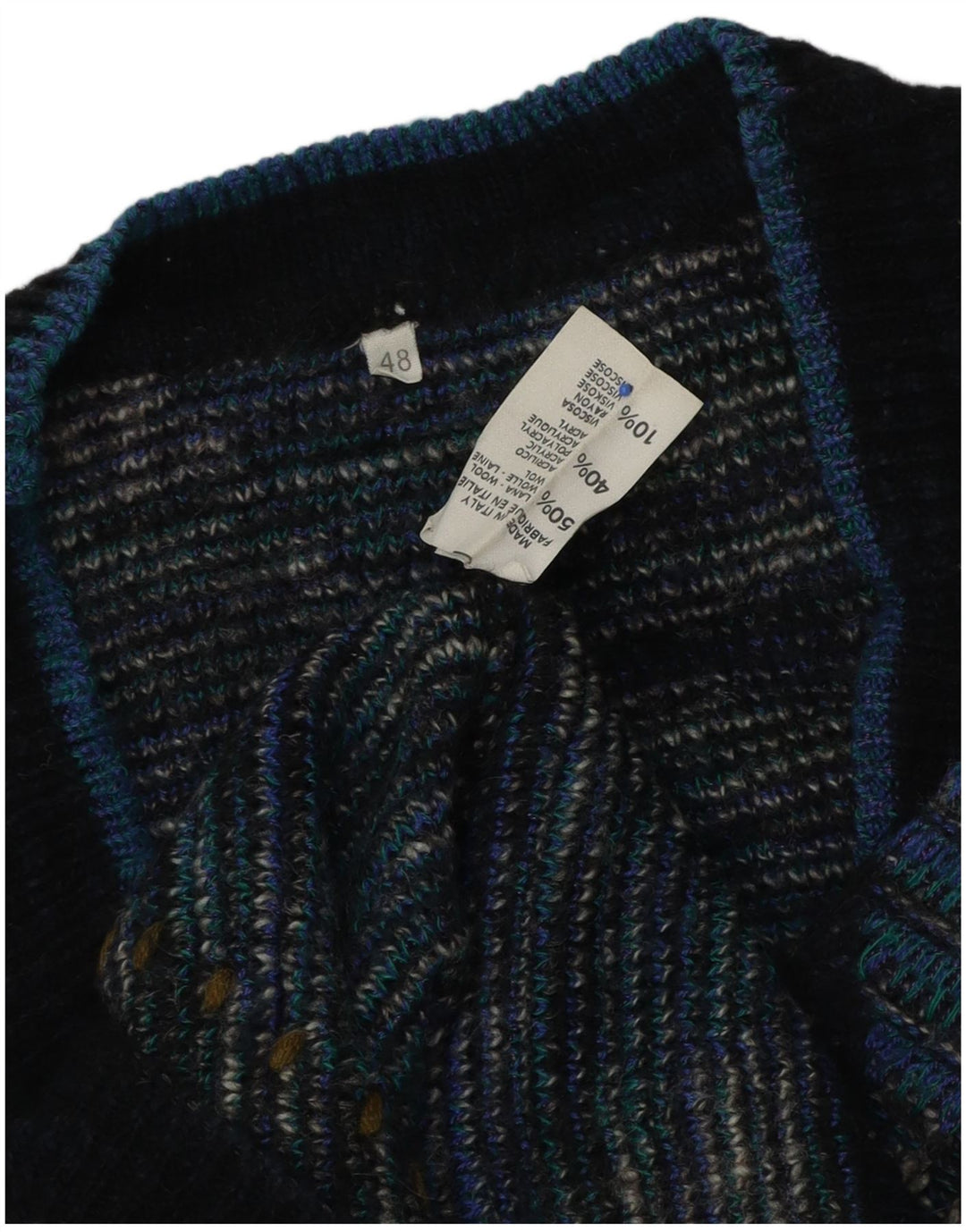vintage Homme Col V Pull Pull IT 48 Bleu Moyen Argyle/Diamond Laine