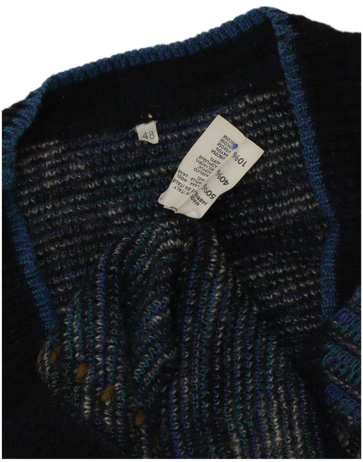 vintage Homme Col V Pull Pull IT 48 Bleu Moyen Argyle/Diamond Laine