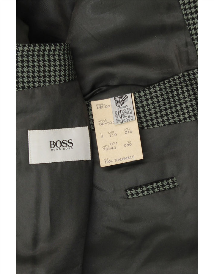 Hugo Boss Hommes Blazer Jacket IT 50 Large Vert Pied-de-Poule Laine Vierge