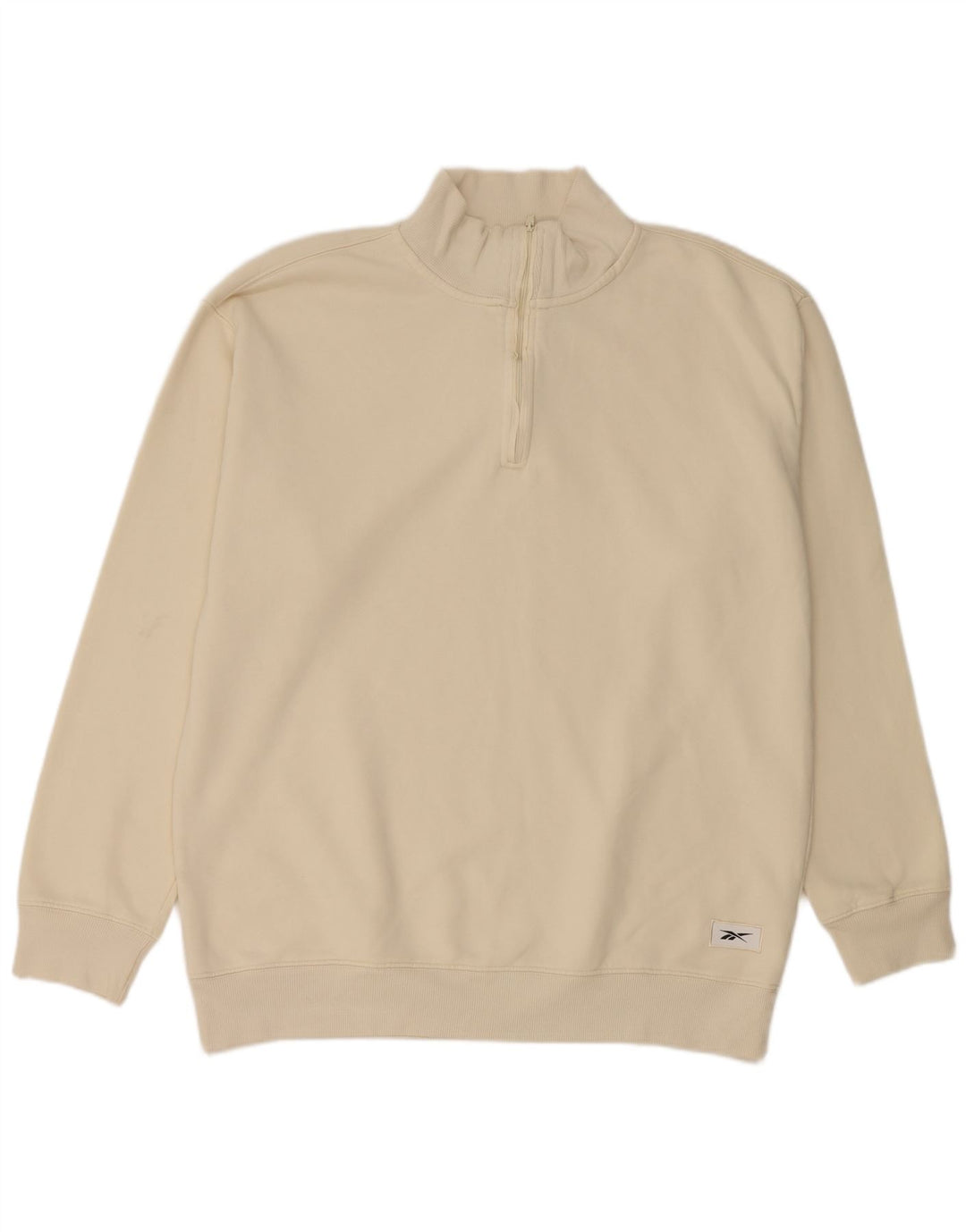 REEBOK Sweat-shirt coupe ample à col zippé pour homme en coton blanc cassé moyen