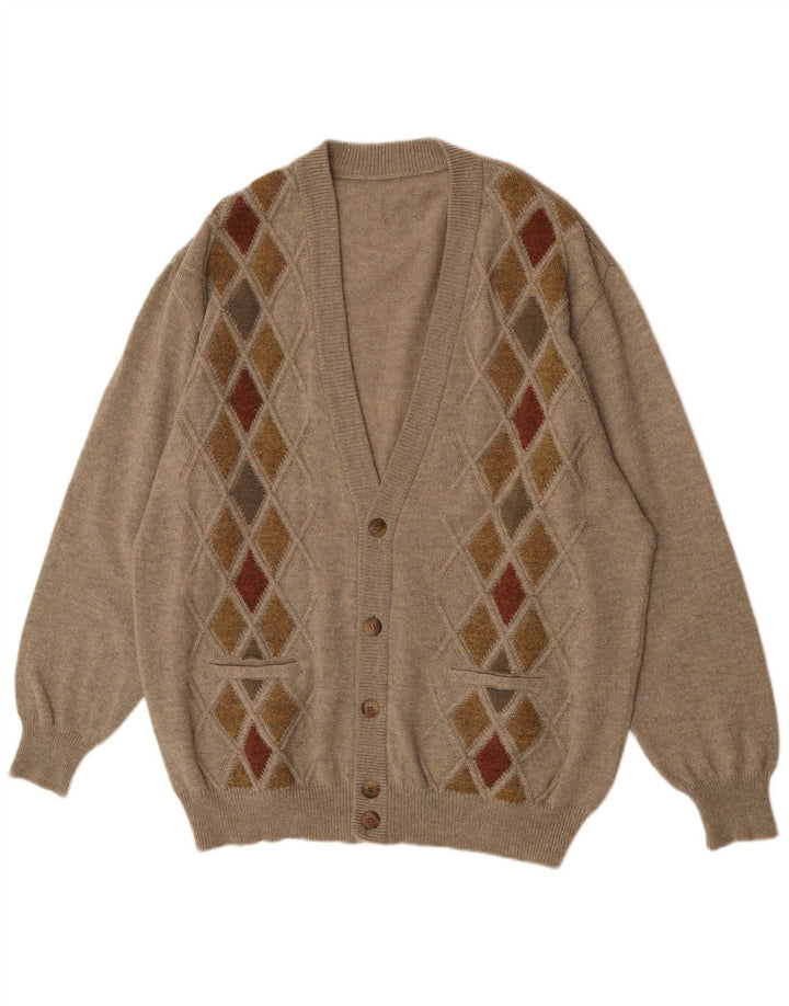 vintage Homme Cardigan Pull XL Marron Argyle/Diamant