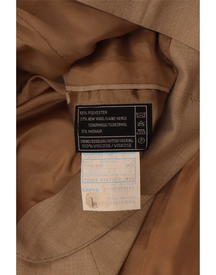 vintage Homme 2 Bouton Blazer Veste EU 50 Grand Beige Polyester
