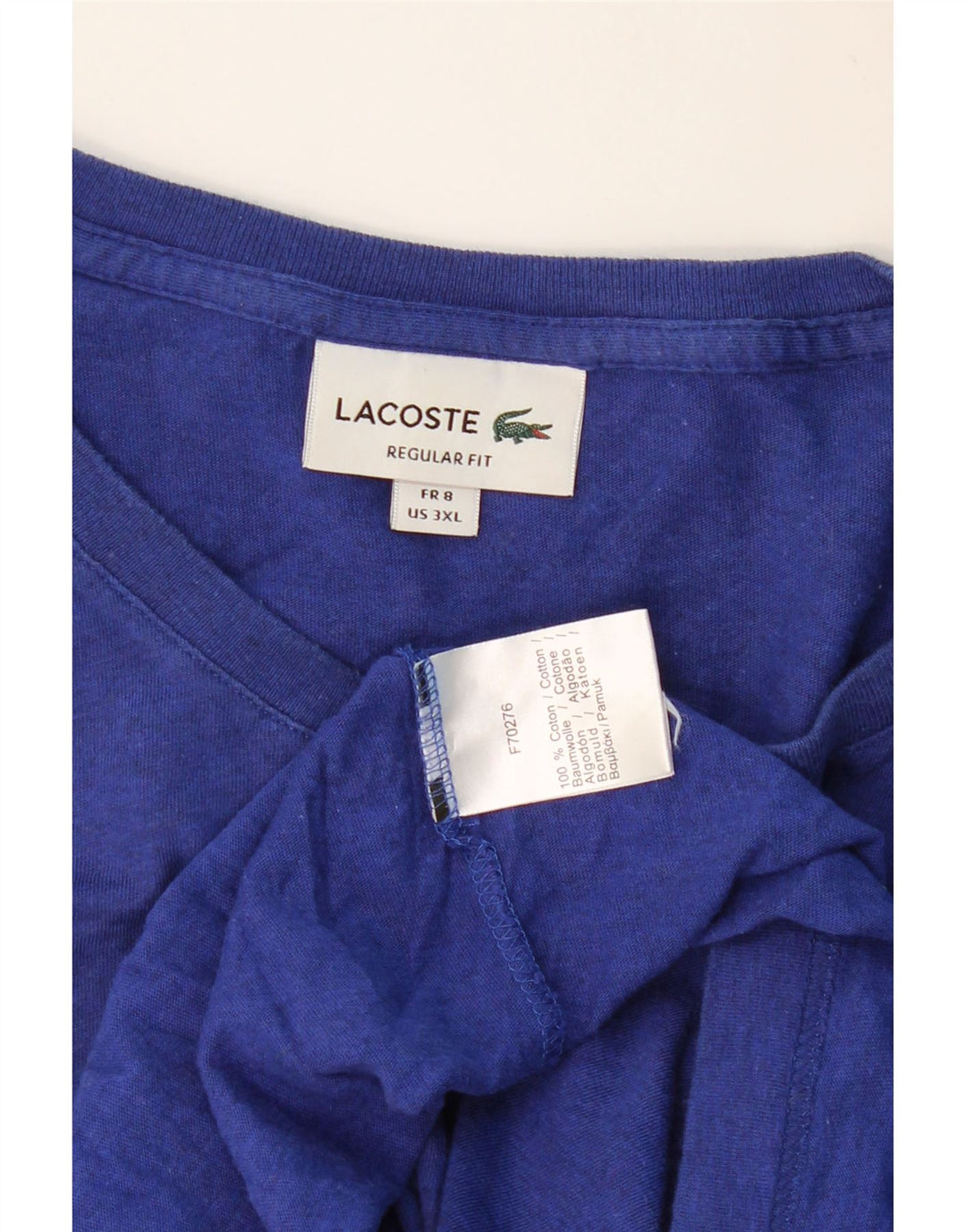 LACOSTE Hommes Regular Fit T-Shirt Top Taille 8 3XL Bleu Coton
