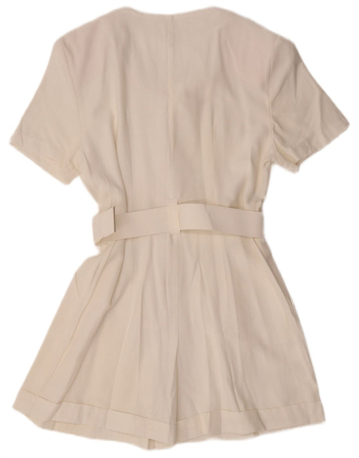 vintage Femme Combishort UK 12 Viscose Blanche Moyenne