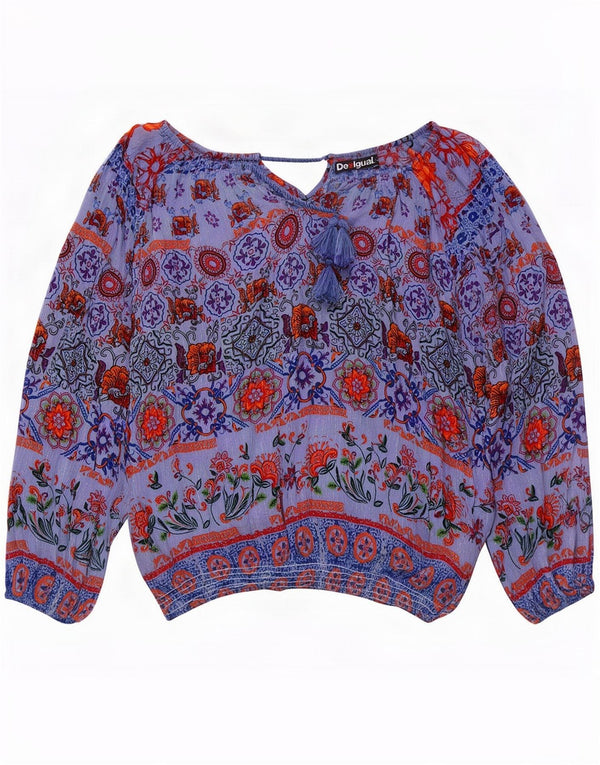 Desigual Chemisier surdimensionné à manches longues pour femme UK 18 XL Bleu Floral