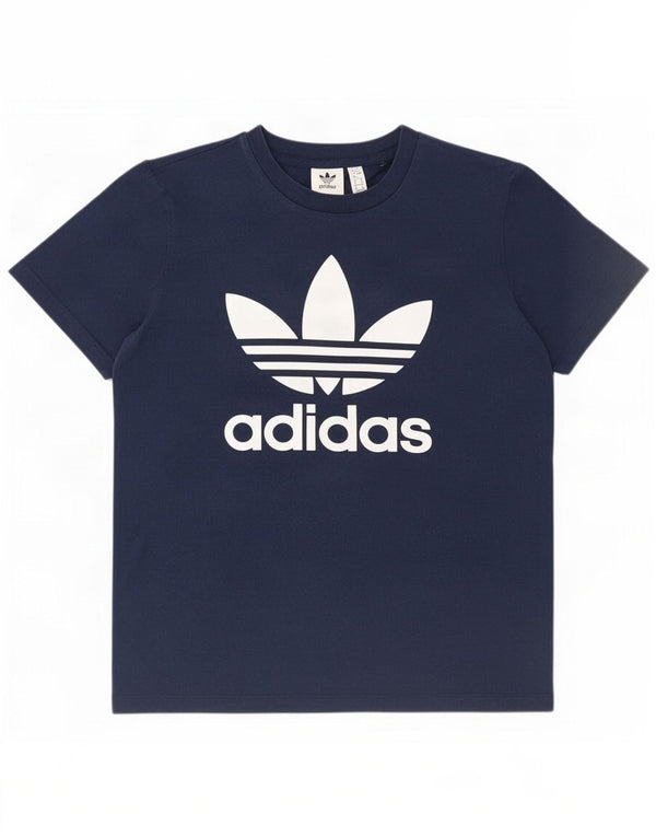 Adidas T-shirt graphique pour femme UK 12 Bleu marine moyen Coton