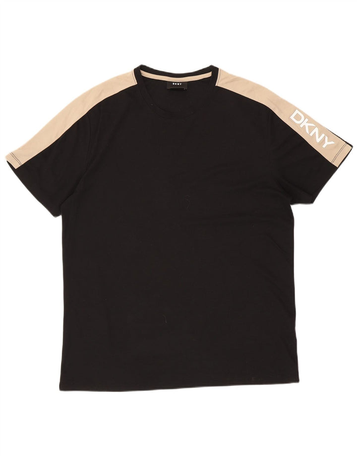 DKNY T-shirt graphique pour hommes en coton color block noir grand