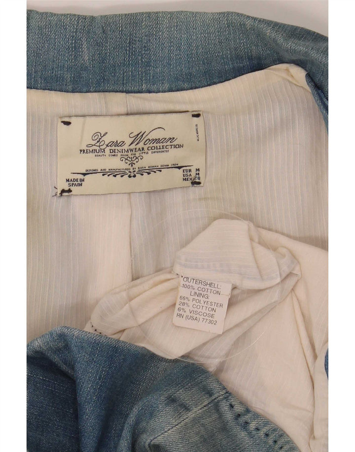 Zara Veste blazer en jean à 2 boutons pour femme UK 12 Bleu moyen Polyester