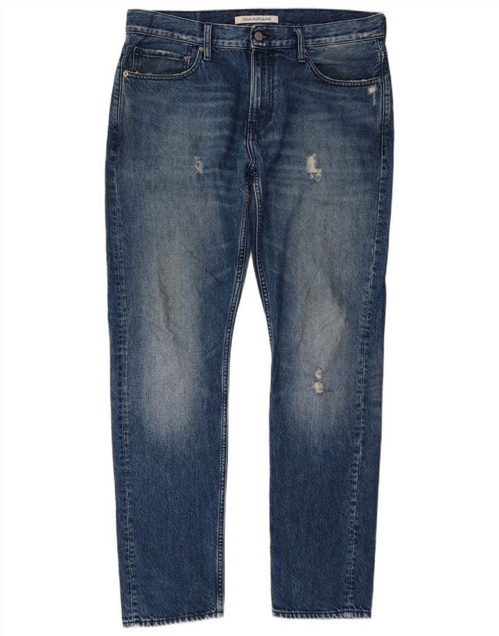 Calvin Klein Jean slim effet vieilli pour homme W34 L32 Bleu