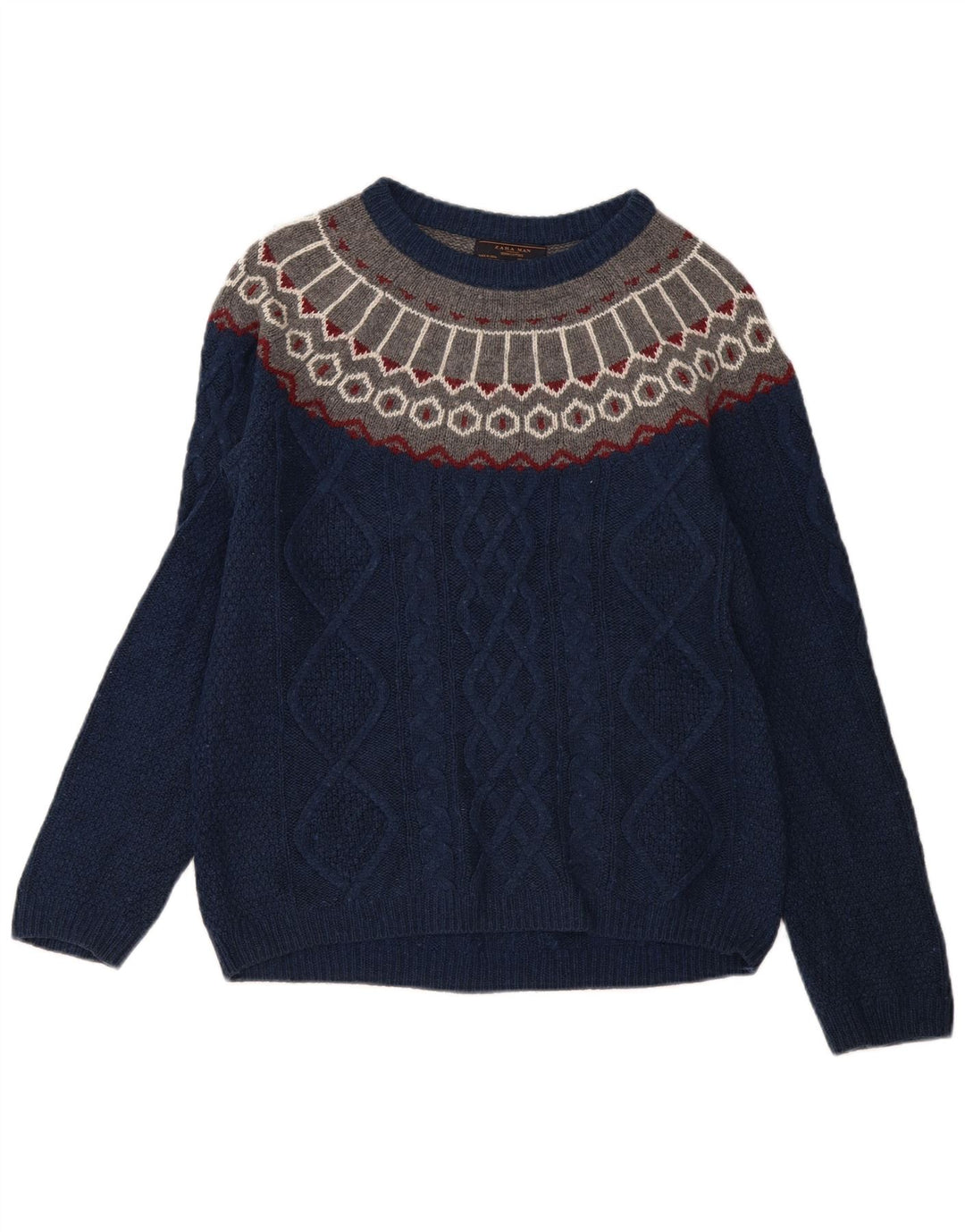 Zara Pull à col bateau pour homme Bleu marine moyen Fair Isle