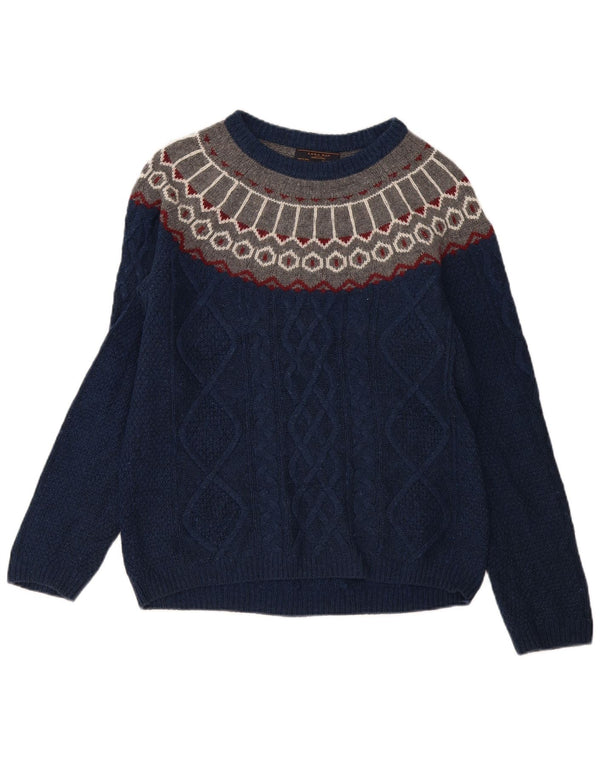 Zara Pull à col bateau pour homme Bleu marine moyen Fair Isle