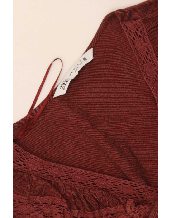 Zara Chemisier à manches longues à volants sur le devant pour femme UK 12 Marron moyen