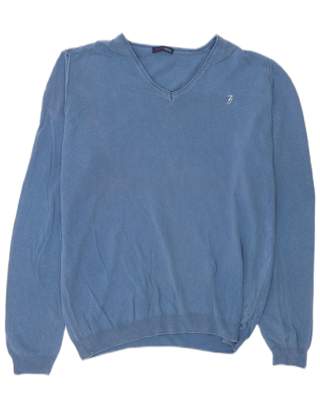 Trussardi Jeans Pull Col V Bleu Moyen Coton Homme
