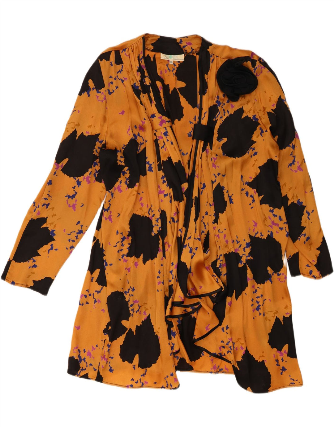 vintage Femmes Motif Abstrait Cardigan Top IT 48 XL Jaune Polyester