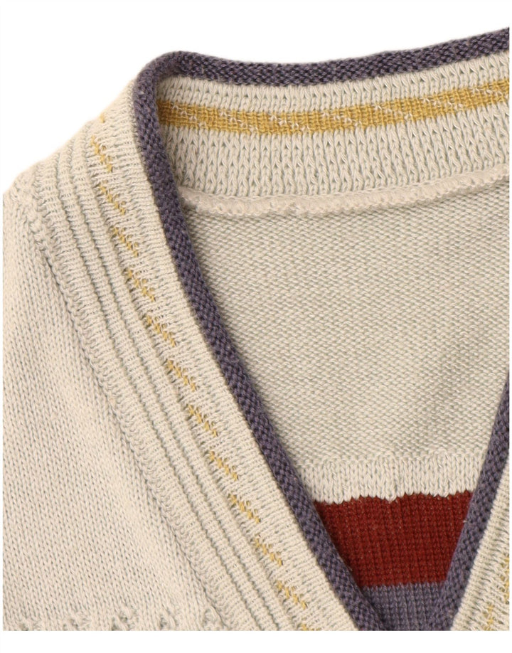 vintage Homme Col V Pull Pull XL Blanc Géométrique
