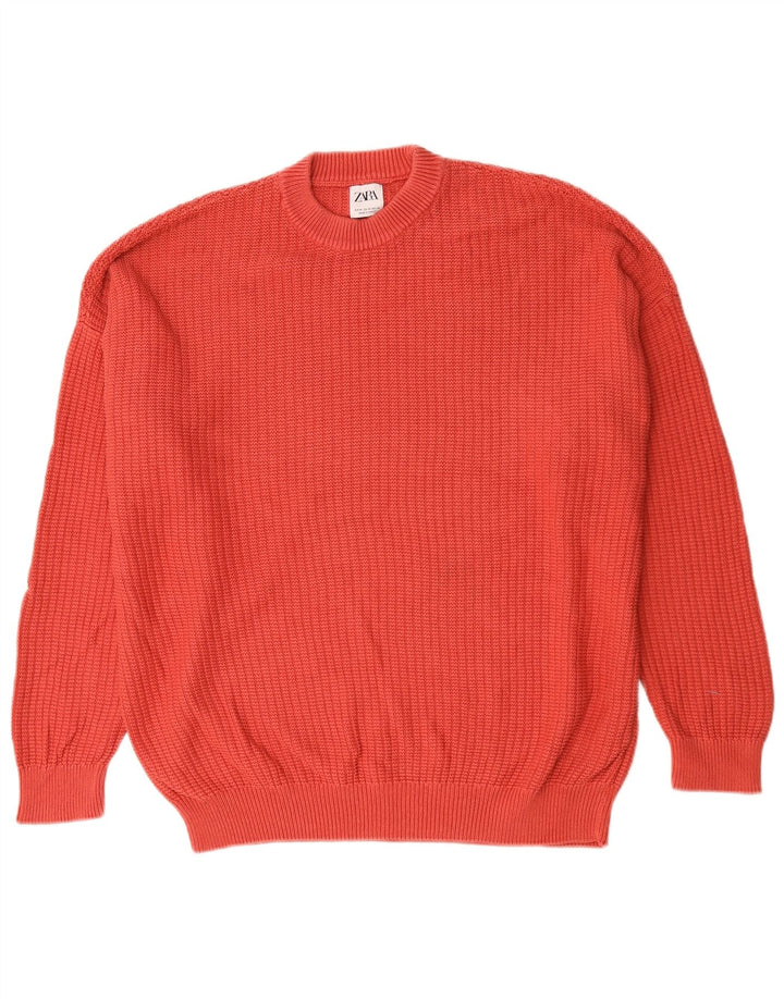Zara Pull Col Rond Homme Rouge Moyen Coton