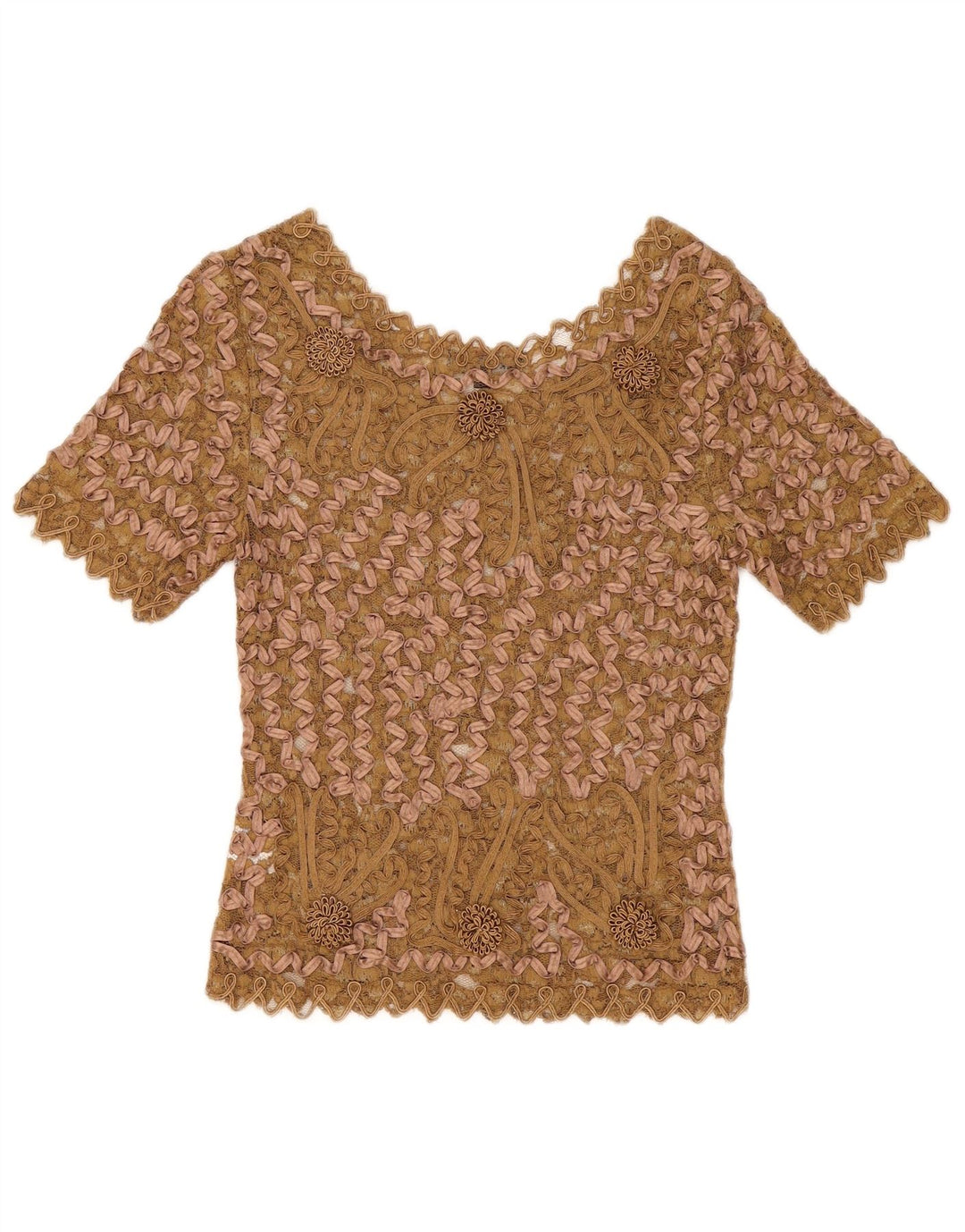 Sky Design Chemisier en dentelle pour femme US 1 XS Beige Floral Polyester