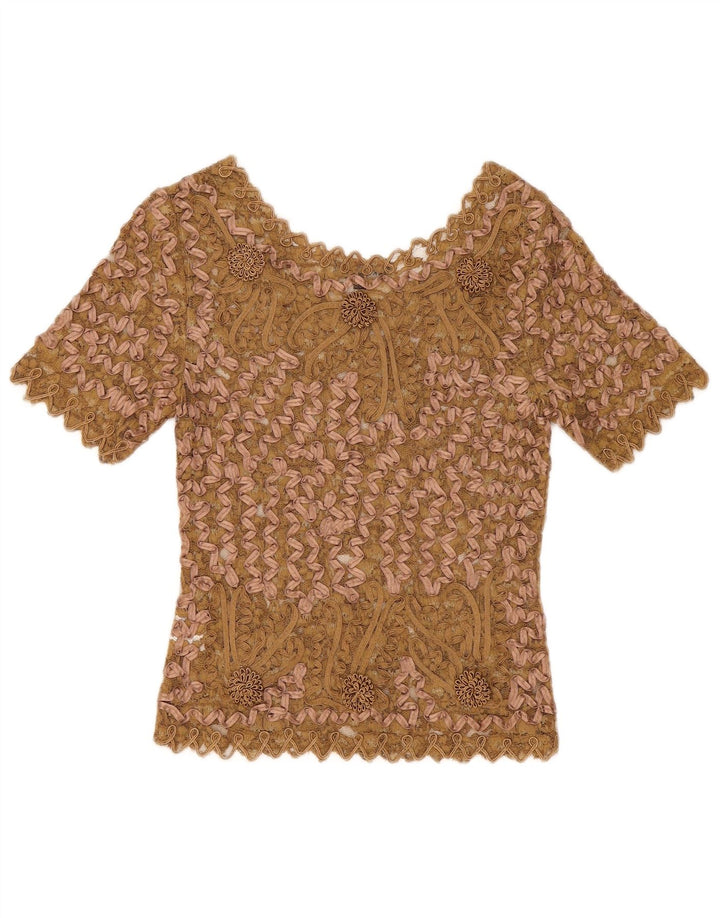 Sky Design Chemisier en dentelle pour femme US 1 XS Beige Floral Polyester